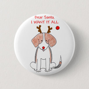 Badge Rond 5 Cm Beagle cher Père Noël