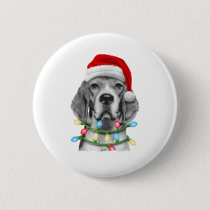 Badge Rond 5 Cm Beagle Père Noël Noël Arbre Lumières Noël Garçons 