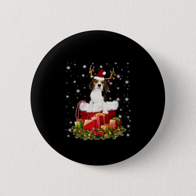 Badge Rond 5 Cm Beagle Reindeer présent cadeau de Noël (Devant)