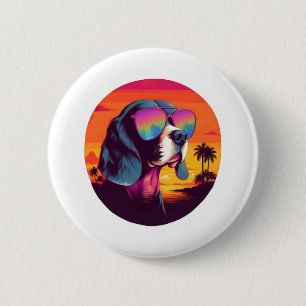 Badge Rond 5 Cm Beagle Sunset Arrière - plan Chemise, maman Beagle