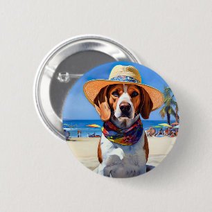Badge Rond 5 Cm Beagle sur la plage, cadeau d'été pour les amoureu