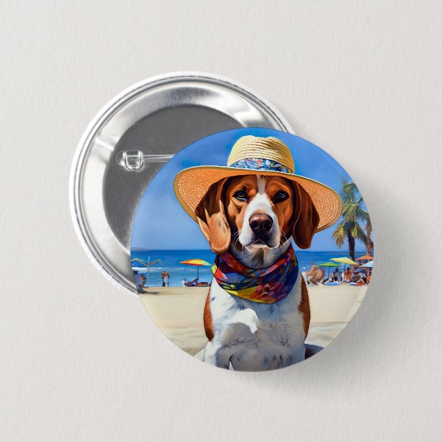 Badge Rond 5 Cm Beagle sur la plage, cadeau d'été pour les amoureu (Devant & derrière)