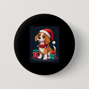 Badge Rond 5 Cm Beagle Xmas Éclairage Père Noël Beagle Chien Noël 