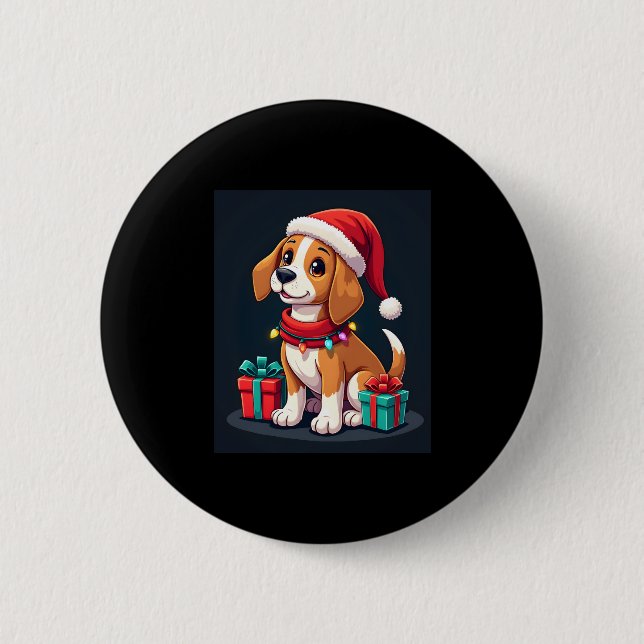 Badge Rond 5 Cm Beagle Xmas Éclairage Père Noël Beagle Chien Noël  (Devant)