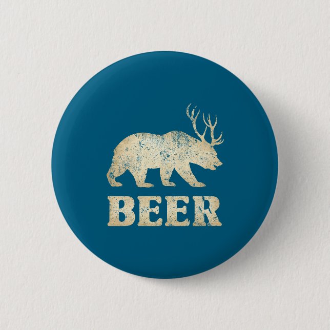 Badge Rond 5 Cm Bear Deer Vintage Beer  (Devant)