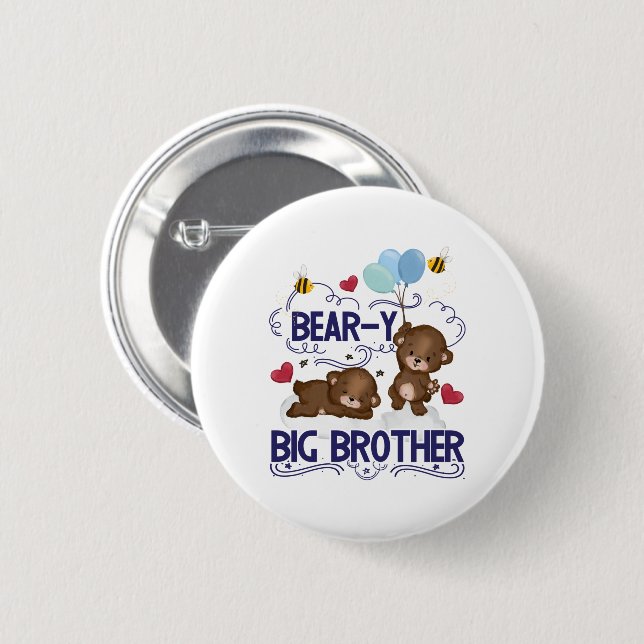 Badge Rond 5 Cm Bear y Big Brother Fils de frère (Devant & derrière)