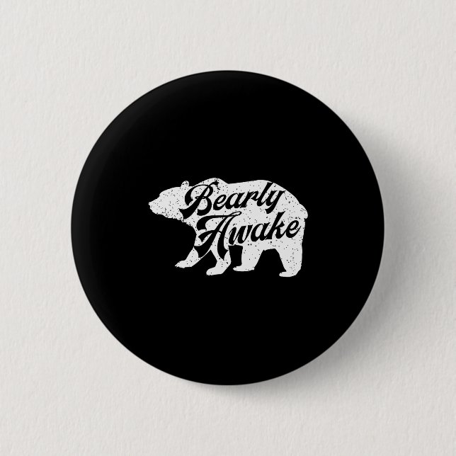 Badge Rond 5 Cm Bearly Awake Bear. Funny Bear Christmas Pajamas Gi (Devant)