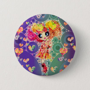 Badge Rond 5 Cm Beau arc-en-ciel KAWAII Girl PinkyP Harajuku