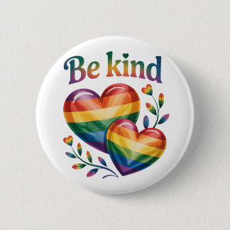 Badge Rond 5 Cm Beau Be Kind Elegant Rainbow Hearts