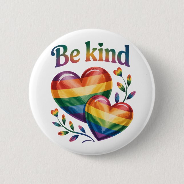 Badge Rond 5 Cm Beau Be Kind Elegant Rainbow Hearts (Devant)