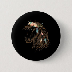 Badge Rond 5 Cm Beau Cheval Main Drawn Art Pour Amoureux des anima