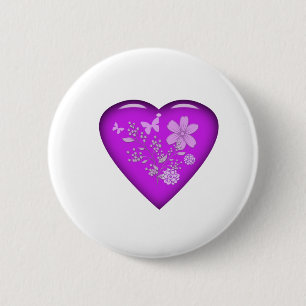 Badge Rond 5 Cm Beau Coeur Floral De Verre