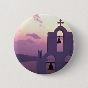 Badge Rond 5 Cm Beau coucher du soleil : Santorini Fira au coucher