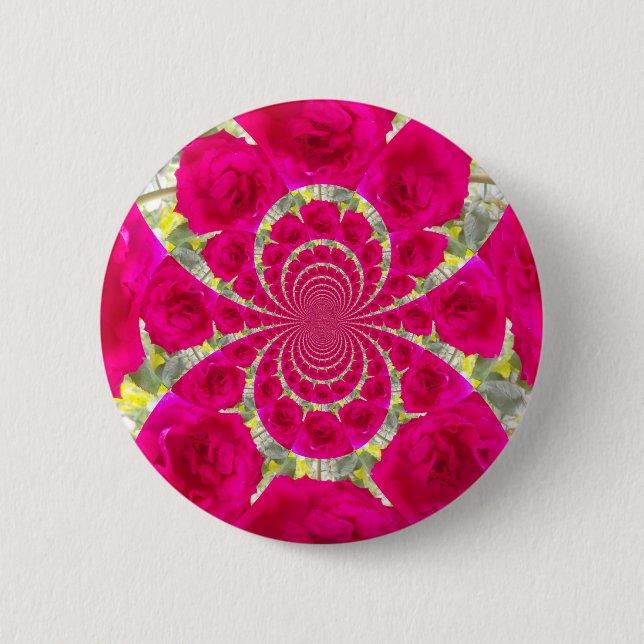 Badge Rond 5 Cm Beau Extraordinaire Roses rouges Motif Kaleidoscop (Devant)