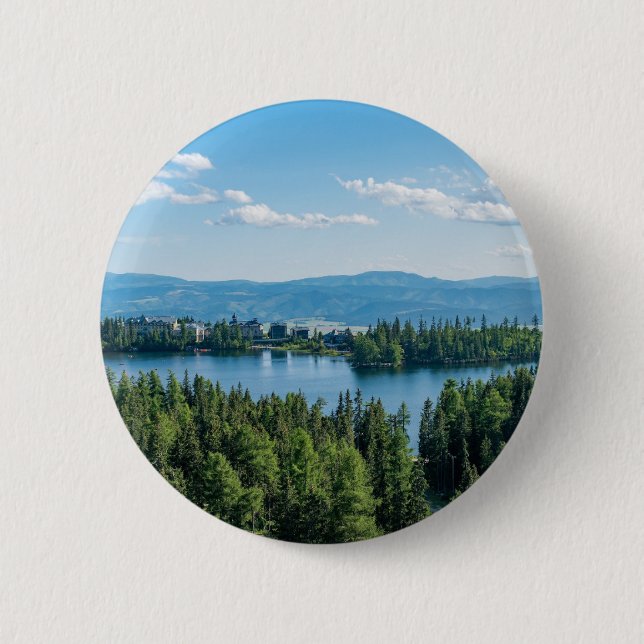 Badge Rond 5 Cm Beau Lac Avec Arbres (Devant)