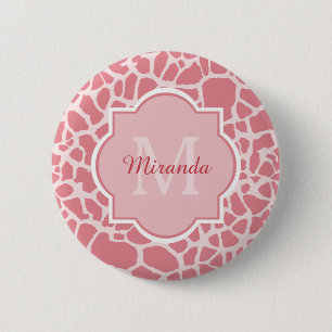 Badge Rond 5 Cm Beau motif rose de girafe avec le monogramme et le