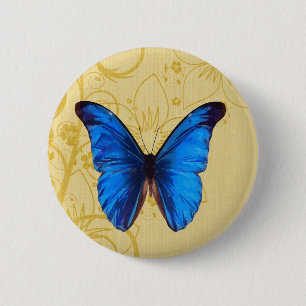Badge Rond 5 Cm Beau papillon bleu art Vintage