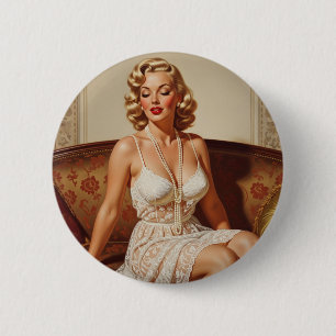 Badge Rond 5 Cm Beau pin-up art blond des années 50