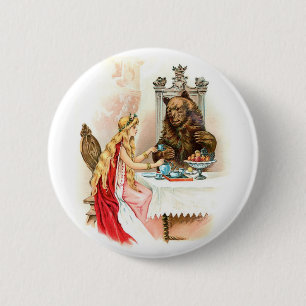 Badge Rond 5 Cm Beauté dans le rose et la bête