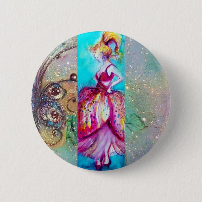 Badge Rond 5 Cm BEAUTÉ EN ROSE / Plante papillon magique (Devant)