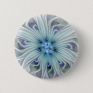 Badge Rond 5 Cm Beauté florale Abstraite moderne Blue Pastel Flowe