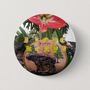 Badge Rond 5 Cm Beauté kenyane : Fleur, Aloe Vera, & Buffalo Desig