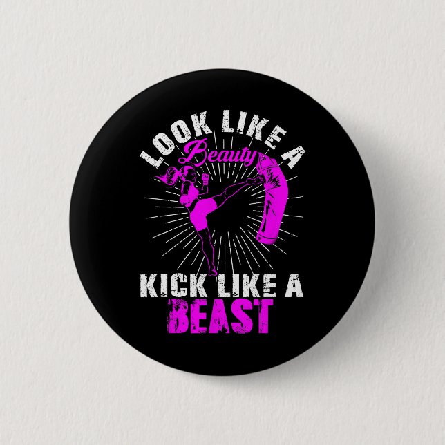 Badge Rond 5 Cm Beauté Kickboxing Bête Kickboxeuse Fille Combattan (Devant)