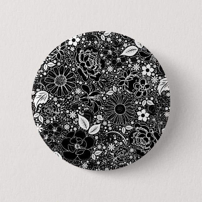 Badge Rond 5 Cm Beautés botaniques Noir et Blanc (Devant)