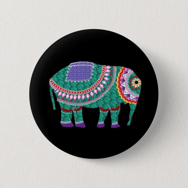 Badge Rond 5 Cm Beautiful Ornate Elephant (Devant)