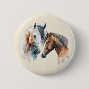 Badge Rond 5 Cm Beaux Chevaux Style Boho Occidental