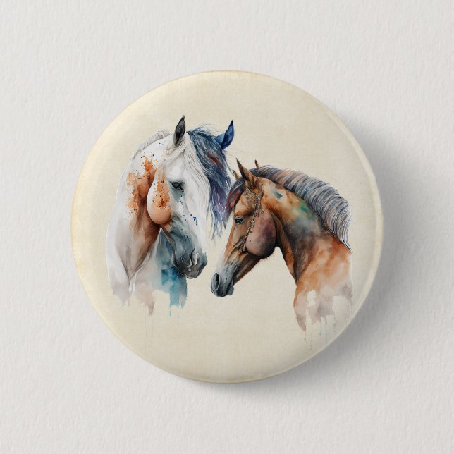 Badge Rond 5 Cm Beaux Chevaux Style Boho Occidental (Devant)