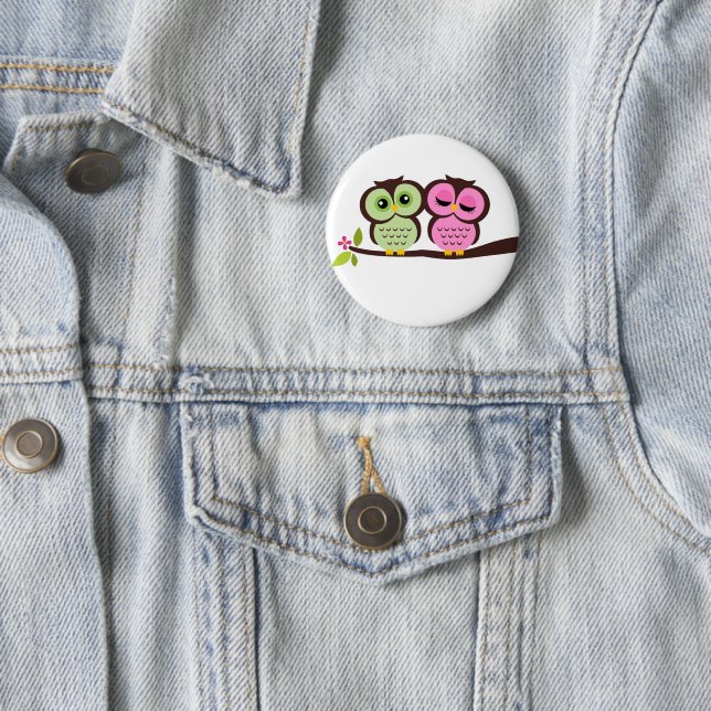 Badge Rond 5 Cm Beaux hiboux (En situation)
