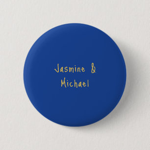 Badge Rond 5 Cm Beaux Noms De Couple Calligraphie Chic Bleu Et Or