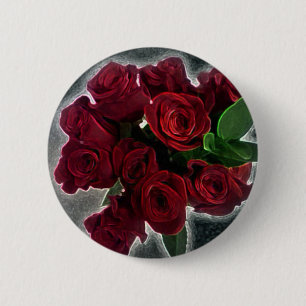 BADGE ROND 5 CM BEAUX ROSES ROUGES