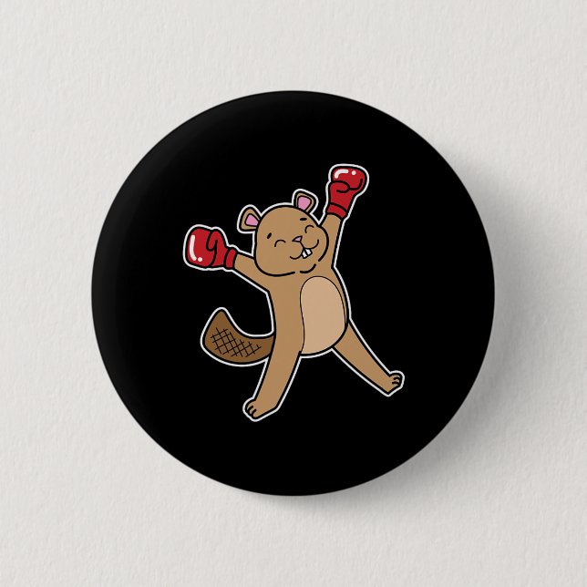 Badge Rond 5 Cm Beaver fait la boxe (Devant)