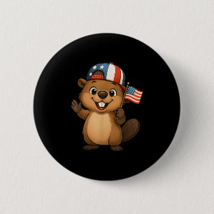 Badge Rond 5 Cm Beaver Usa Drapeau 4 juillet Fête de l'Indépendanc