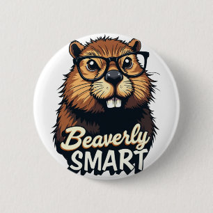 Badge Rond 5 Cm Beaverly Smart - Drôle Castor avec lunettes Graphi