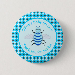 Badge Rond 5 Cm Bébé Bleu mignon Bee Bee Baby shower personnalisé
