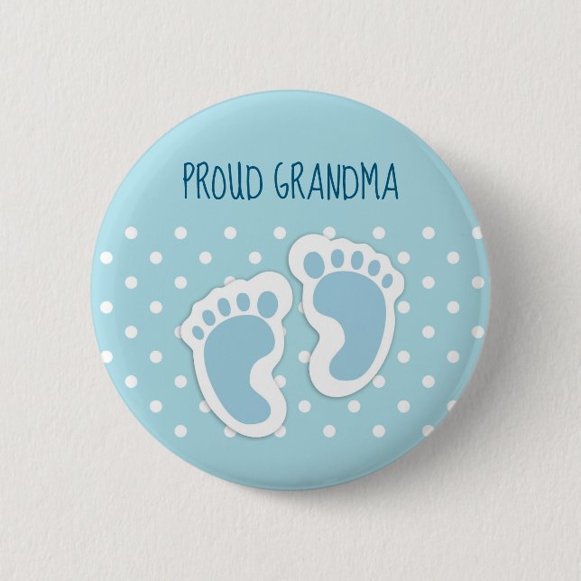 Badge Rond 5 Cm Bébé Bleu mignon pieds de garçon Fière grand-mère (Devant)