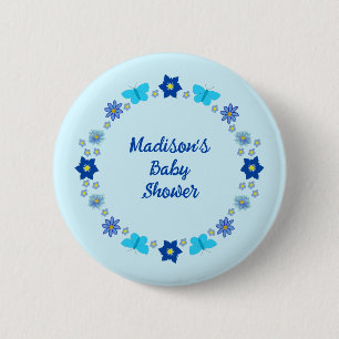 Badge Rond 5 Cm Bébé bleu Papillons et fleurs personnalisés
