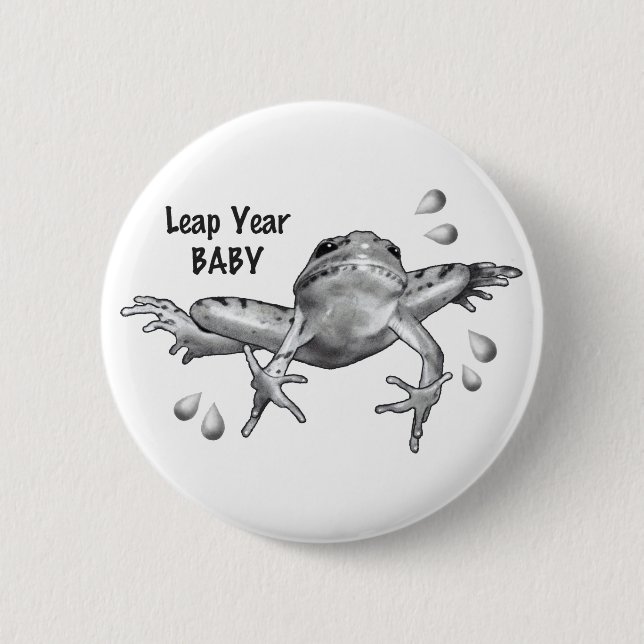 Badge Rond 5 Cm Bébé d'année bissextile : Saut de la grenouille au (Devant)