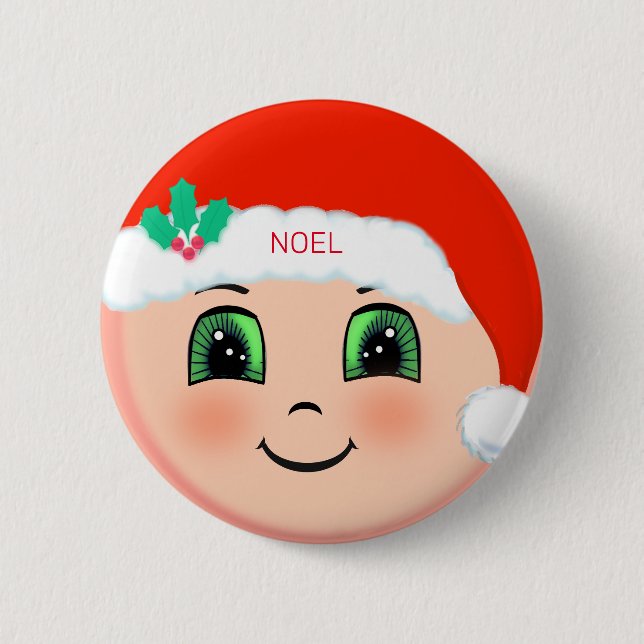 Badge Rond 5 Cm Bébé de Noël au visage heureux (Devant)