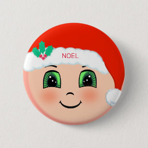 Badge Rond 5 Cm bébé de Noël avec visage heureux