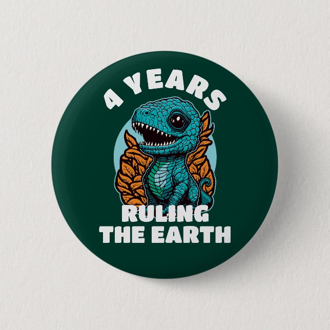 Badge Rond 5 Cm Bébé Dinosaure 4 Anniversaire (Devant)