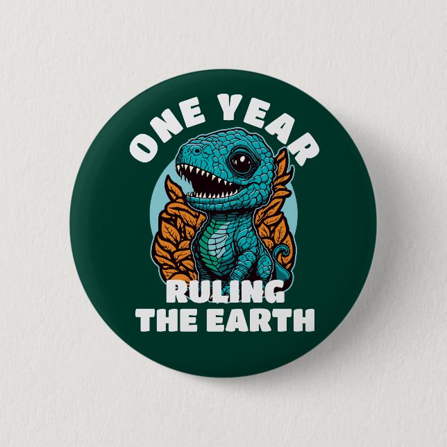Badge Rond 5 Cm Bébé Dinosaure Anniversaire d'un an (Devant)