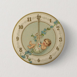 Badge Rond 5 Cm Bébé du Nouvel An Horloge Vintage