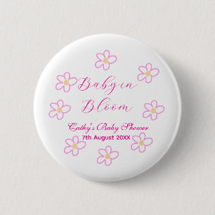 Badge Rond 5 Cm Bébé en fleur rose fleurie baby shower simple élég