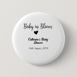 Badge Rond 5 Cm Bébé en fleurs baby shower simple cœur noir date