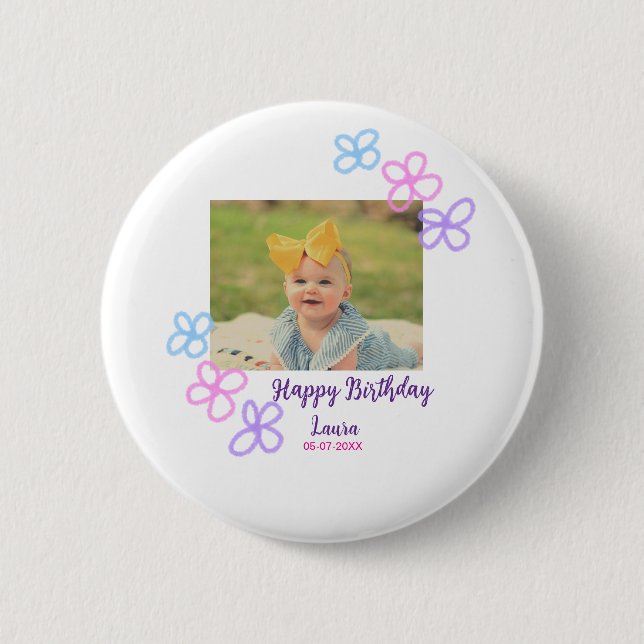 Badge Rond 5 Cm Bébé enfants 1er anniversaire ajouter le nom date  (Devant)