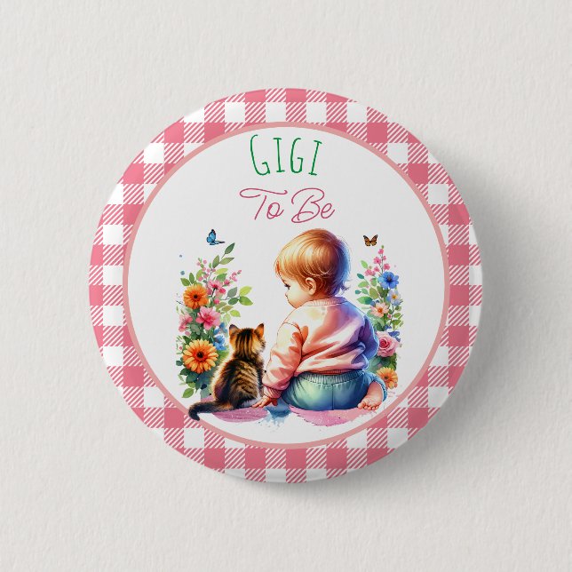 Badge Rond 5 Cm Bébé et chaton | Gigi pour être Baby shower (Devant)